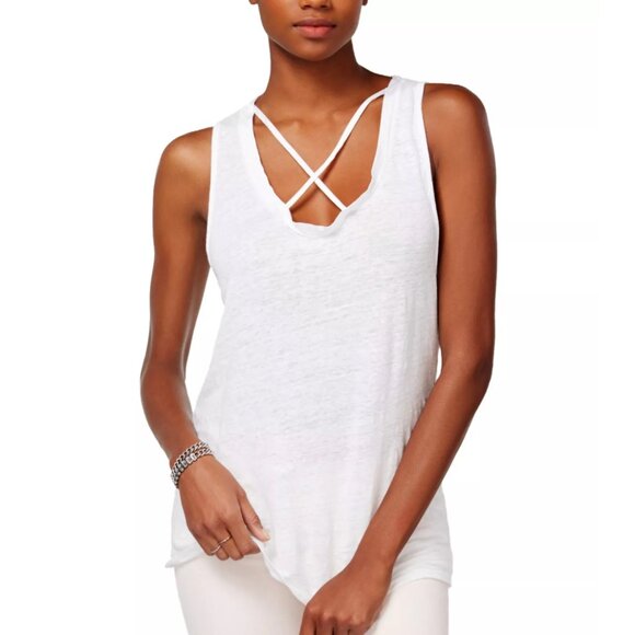 Project Social T Tops - Project Social T | EUC Blue Linen Crescent Tank Size Medium